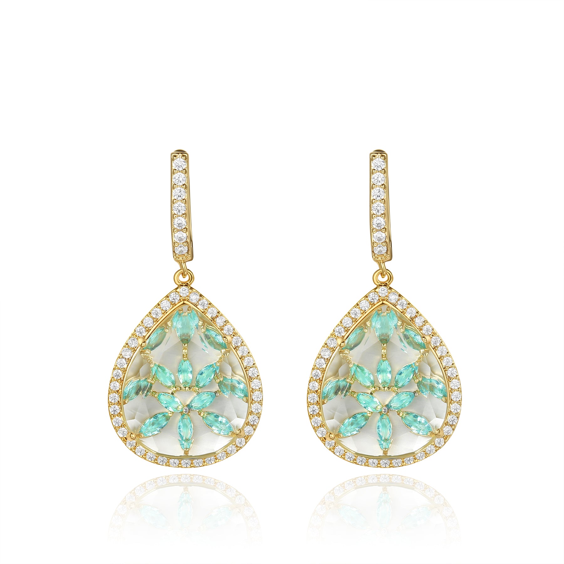 Calista Gold Clear Stone with Blue CZ Backing Earrings
