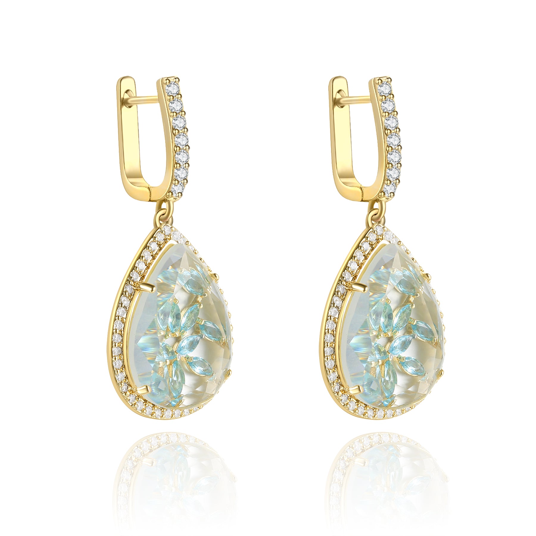Calista Gold Clear Stone with Blue CZ Backing Earrings