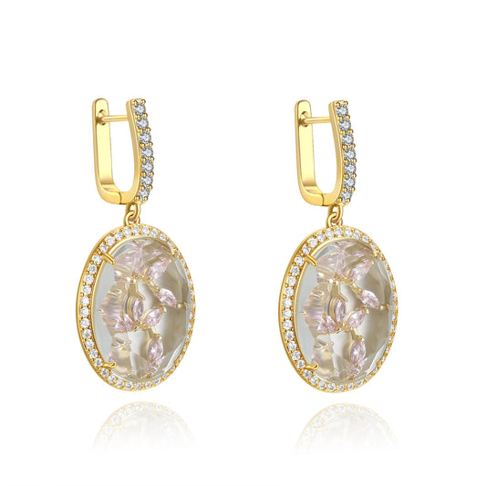 Bridget Gold Clear Stone with Pink CZ Backing Earrings