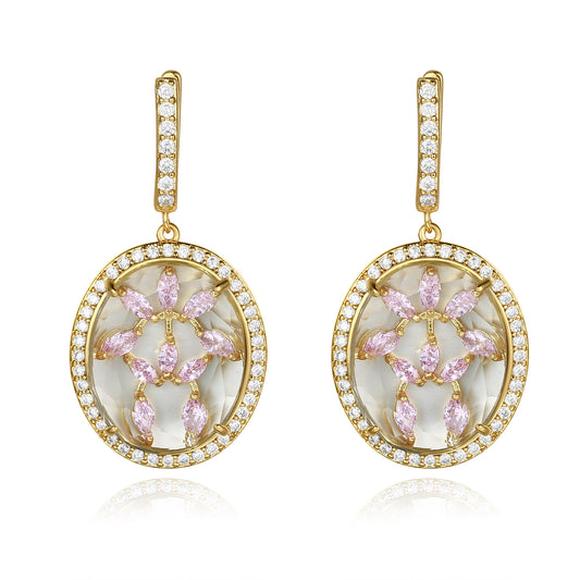 Bridget Gold Clear Stone with Pink CZ Backing Earrings