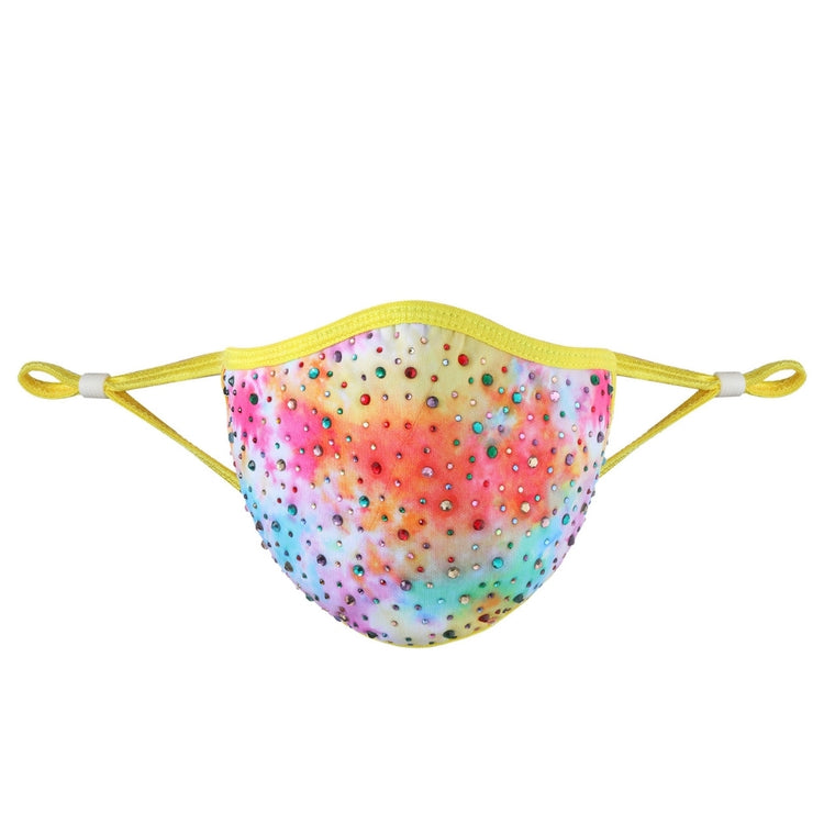 Crystal Tie-Dye Face Mask - Yellow with Colored Crystals