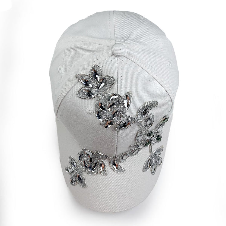 Flora Rhinestone Hat in White
