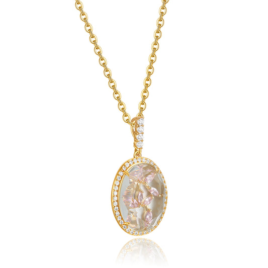 Bridget Gold Clear Stone with Light Pink CZ Backing Pendant