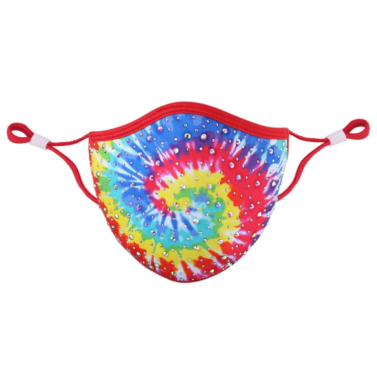 Crystal Tie-Dye Face Mask - Red, Blue, & Yellow with AB Crystals