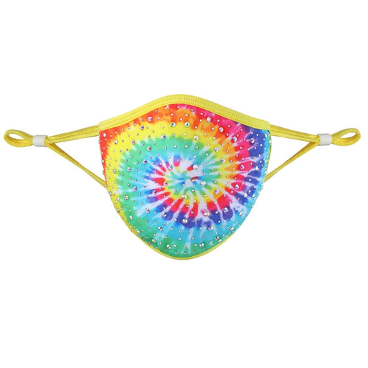 Crystal Tie-Dye Face Mask - Yellow & Blue with AB Crystals