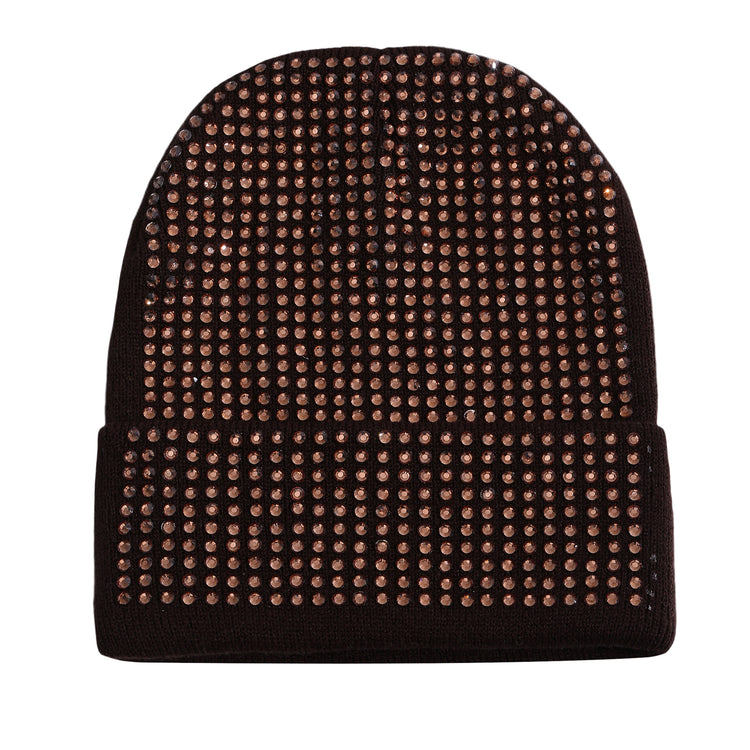 Scarlet Beanie in Brown with Gold Crystals