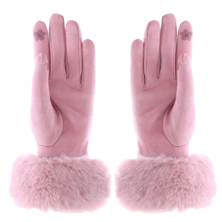 Audrey Faux Fur Gloves in Pink with AB Crystals