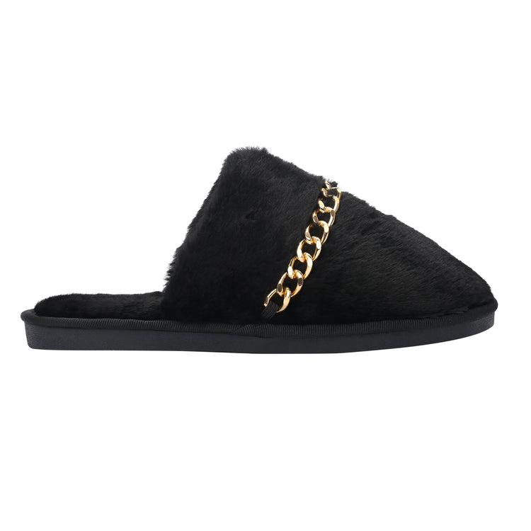 Bianca Slippers - Black with Gold Chain
