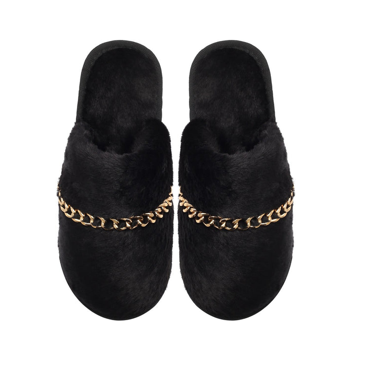 Bianca Slippers - Black with Gold Chain