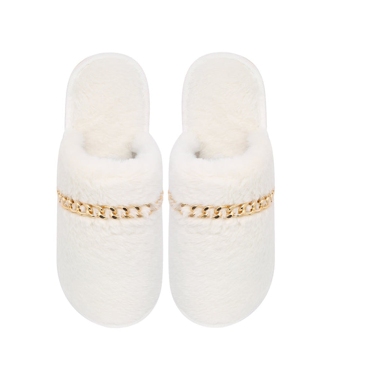 Bianca Slippers - White with Gold Chain