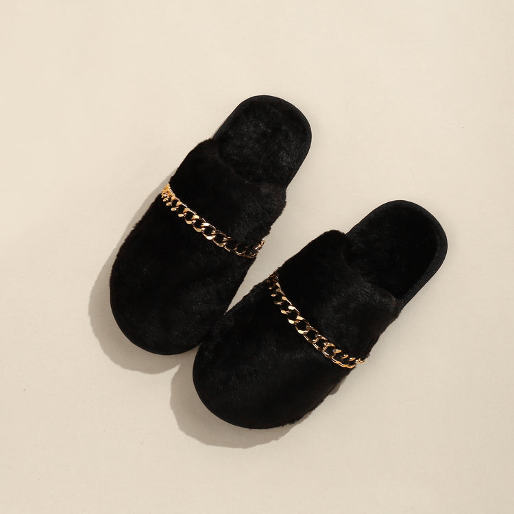 Bianca Slippers - Black with Gold Chain