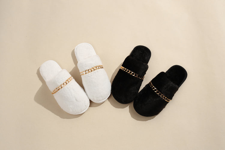 Bianca Slippers - Black with Gold Chain