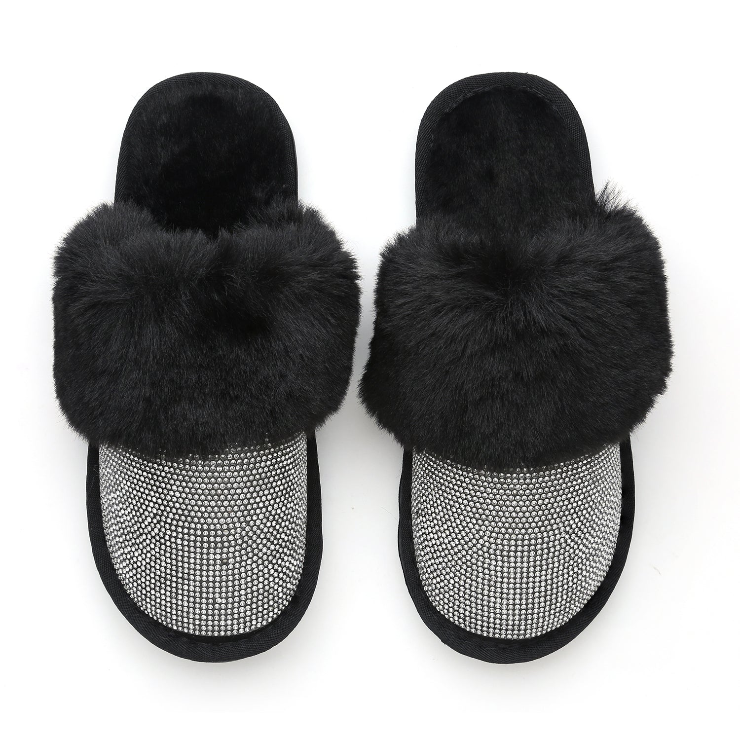 Amelia Slippers - Black with Filled AB Crystals
