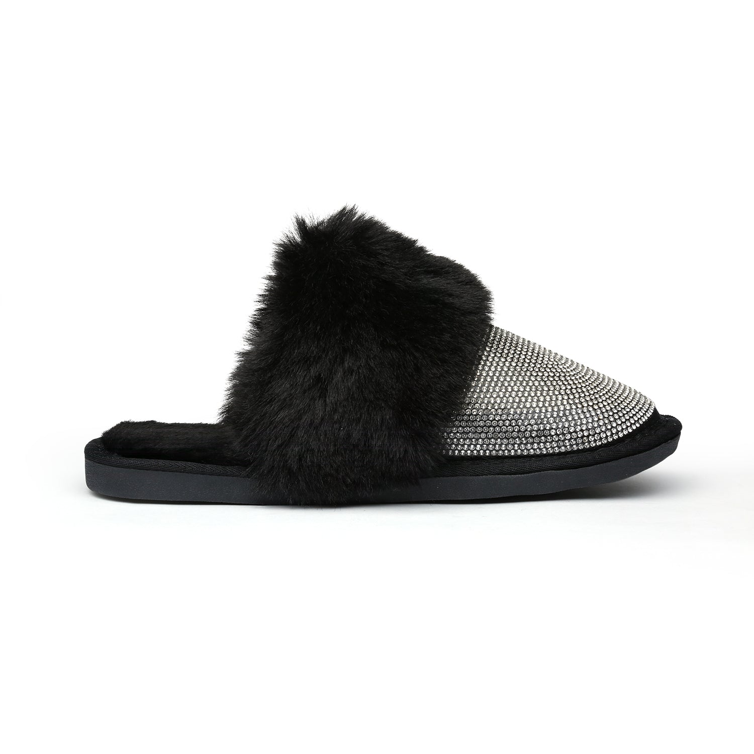 Amelia Slippers - Black with Filled AB Crystals