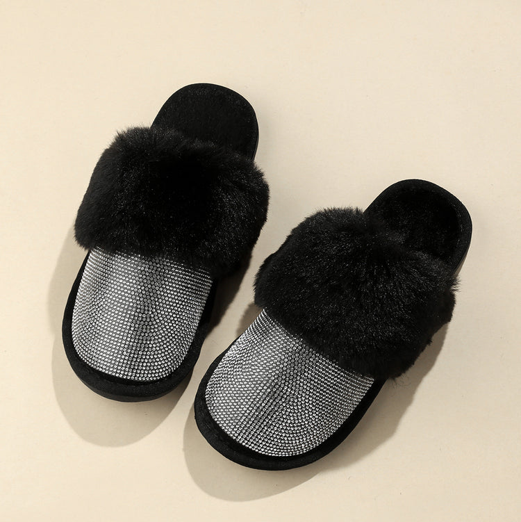 Amelia Slippers - Black with Filled AB Crystals