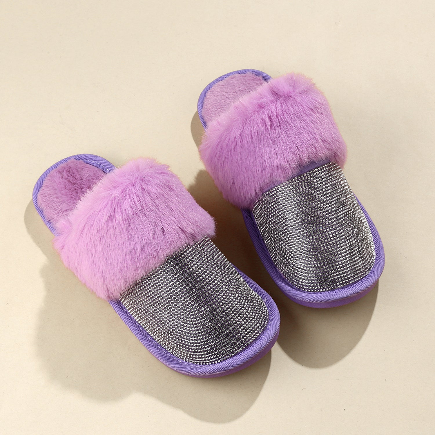 Amelia Slippers - Purple with Filled AB Crystals