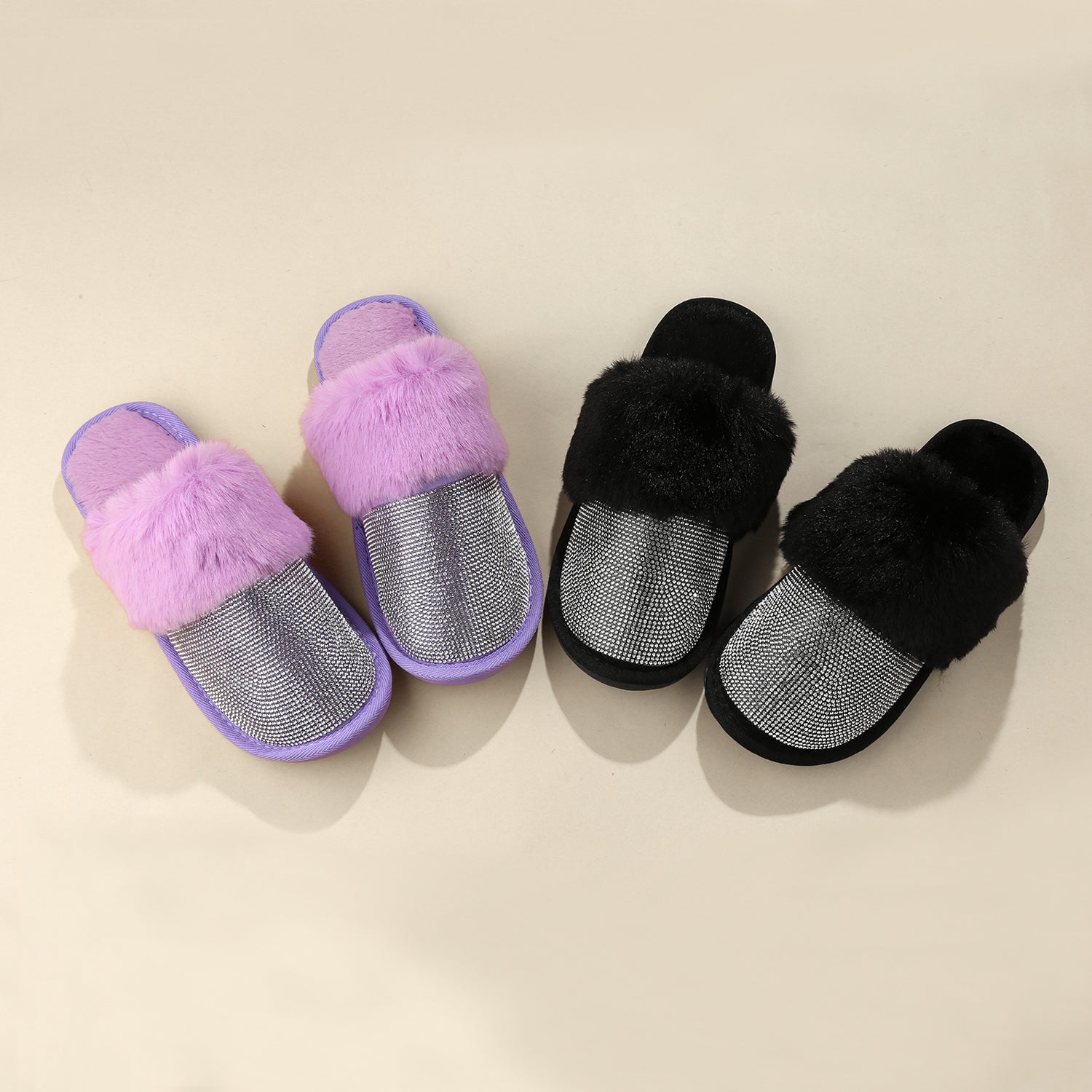 Amelia Slippers - Black with Filled AB Crystals