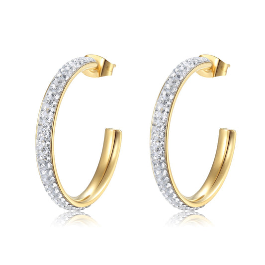 Skyla Gold 2-Row White Crystal Hoop Earrings