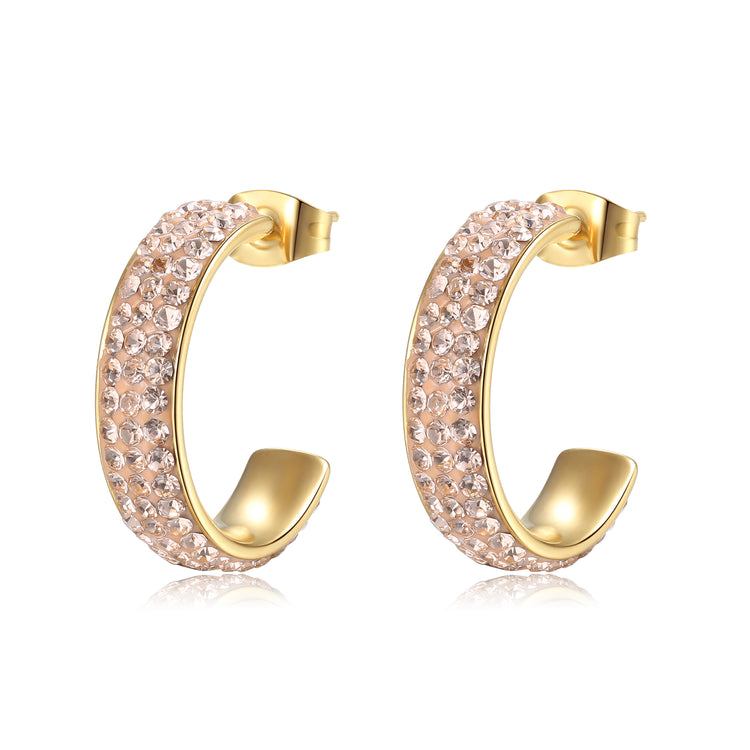 Cara Gold 3 Row Peach Crystal Hoop Earrings