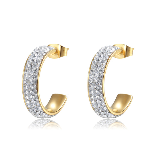 Cara Gold 3-Row White Crystal Hoop Earrings