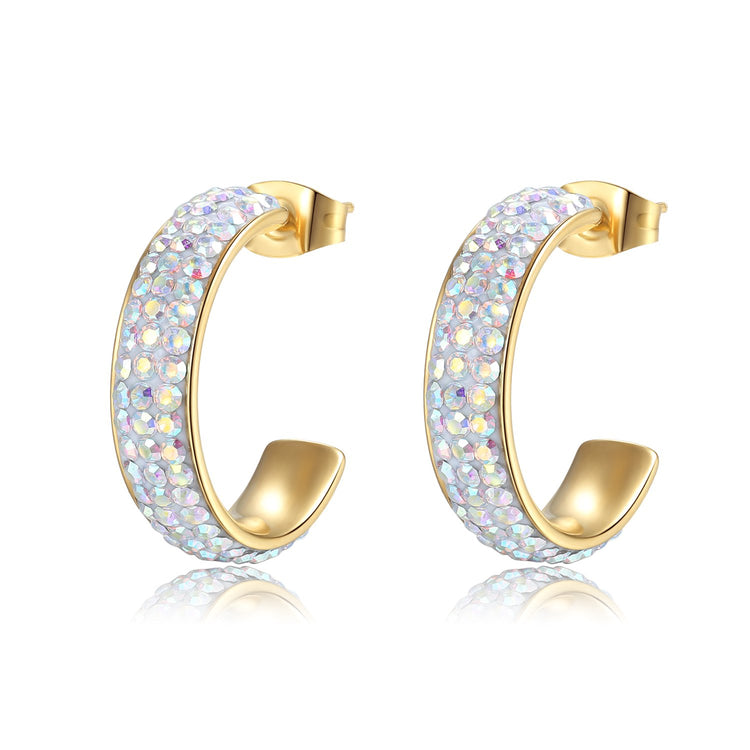 Cara Gold 3-Row White AB Crystal Hoop Earrings