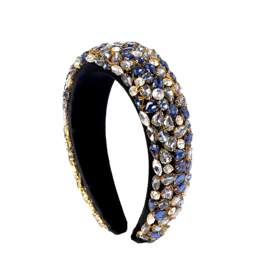 Paris 3in Glamband with Blue and Silver Rhinestones