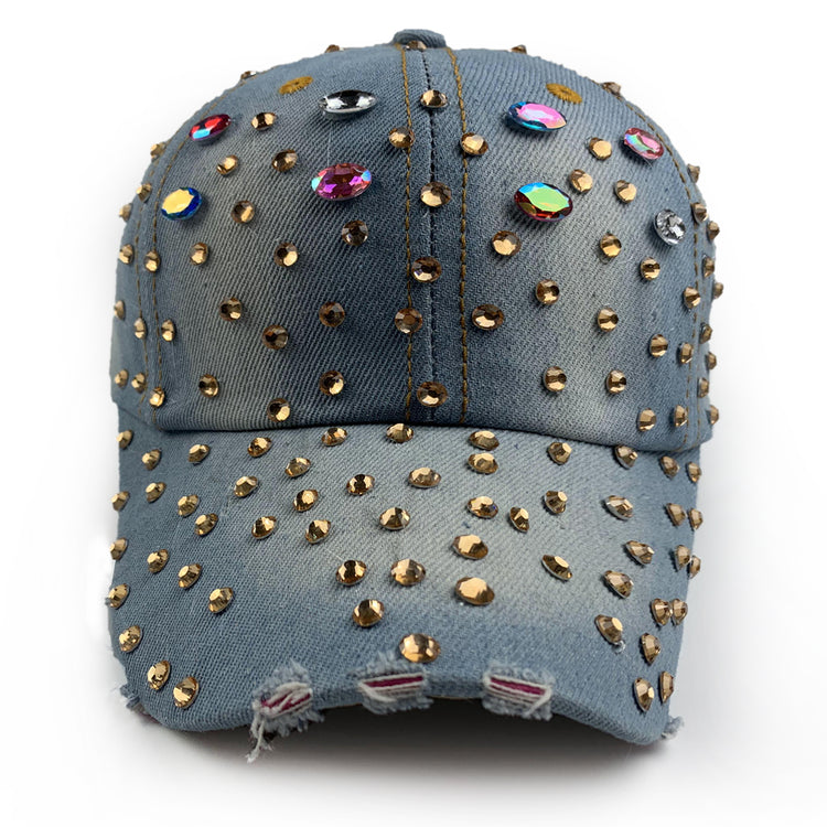 Desire Light Denim Hat with Rhinestone