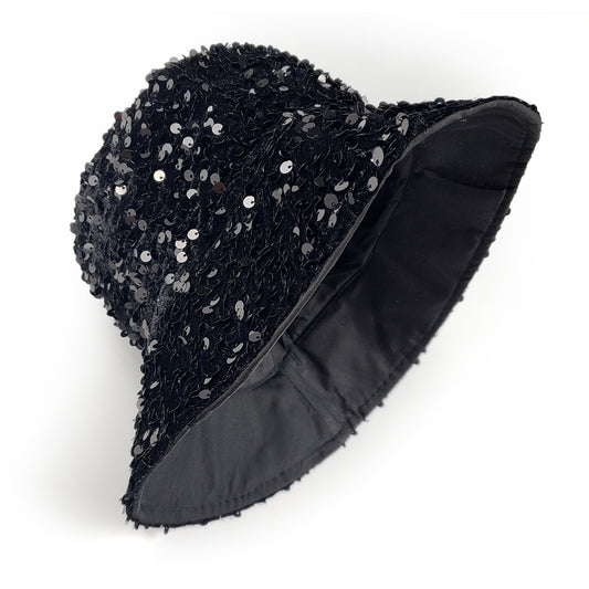 Gemma Sequin Designer Style Bucket hat in Black