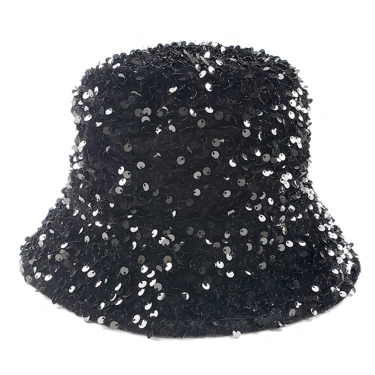 Gemma Sequin Designer Style Bucket hat in Black