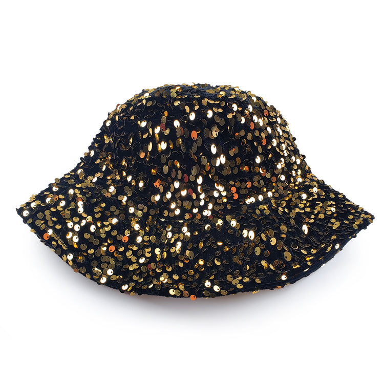 Gemma Sequin Designer Style Bucket hat in Gold & Black