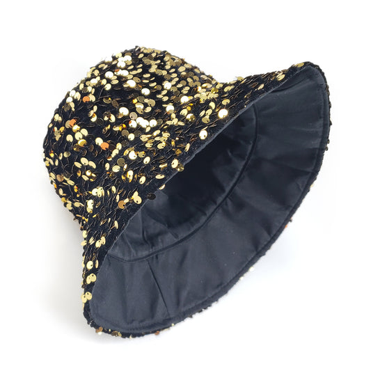 Gemma Sequin Designer Style Bucket hat in Gold & Black