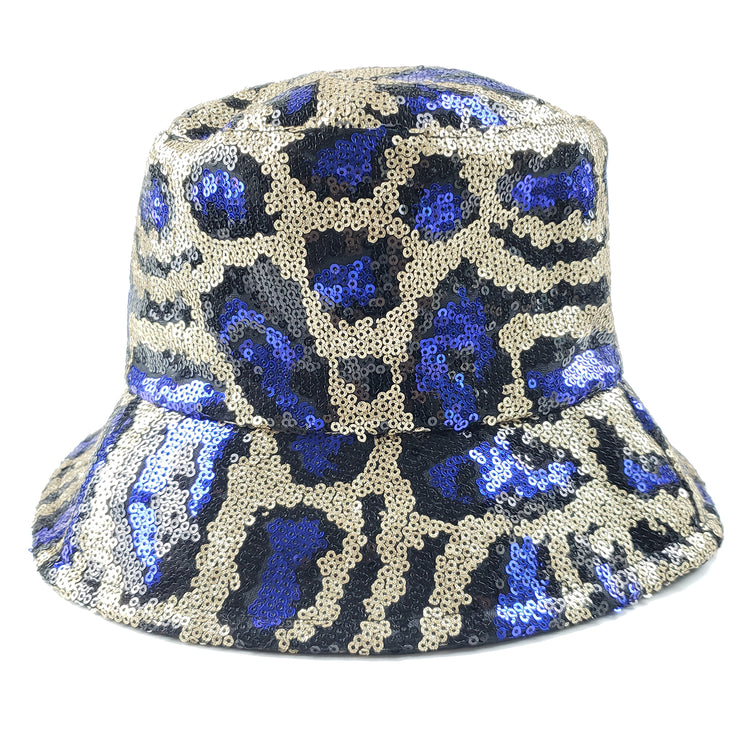 Adina Leopard Print Bucket Hat in Gold & Blue
