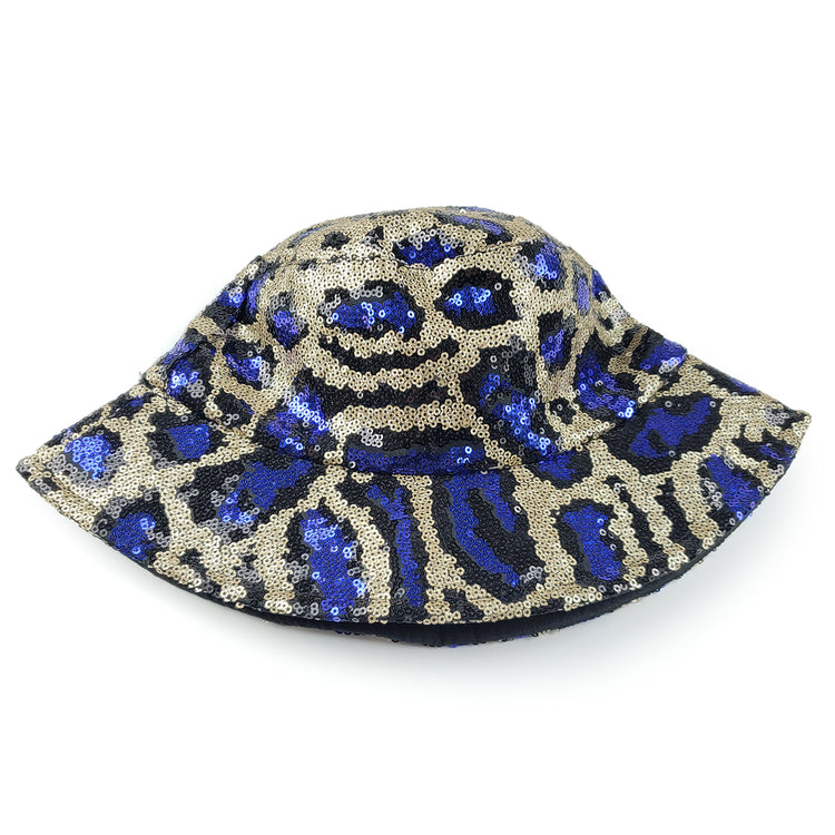 Adina Leopard Print Bucket Hat in Gold & Blue