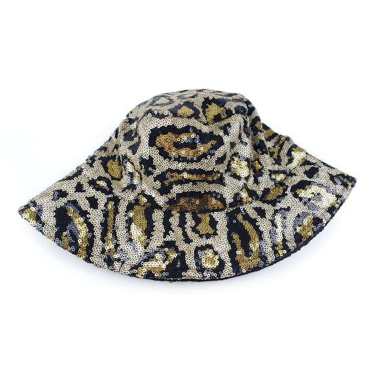 Adina Leopard Print Bucket Hat in Gold & Black