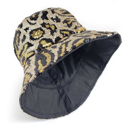 Adina Leopard Print Bucket Hat in Gold & Black