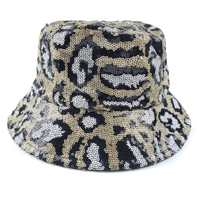 Adina Leopard Print Bucket Hat in Gold & Silver