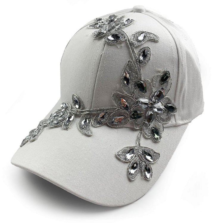 Flora Rhinestone Hat in White