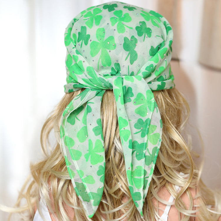 St. Patrick's Crystal Versatile Head & Neck Scarf with Light Green Clovers!