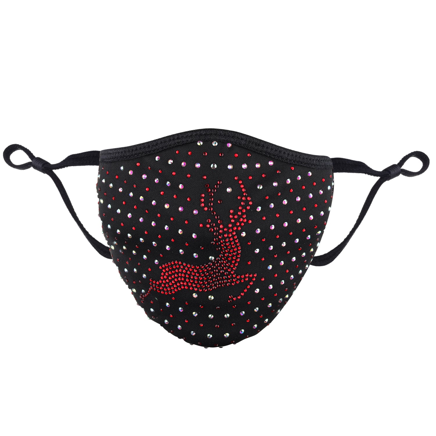 Christmas Collection - Designer Reindeer in Red & AB Crystals on Black