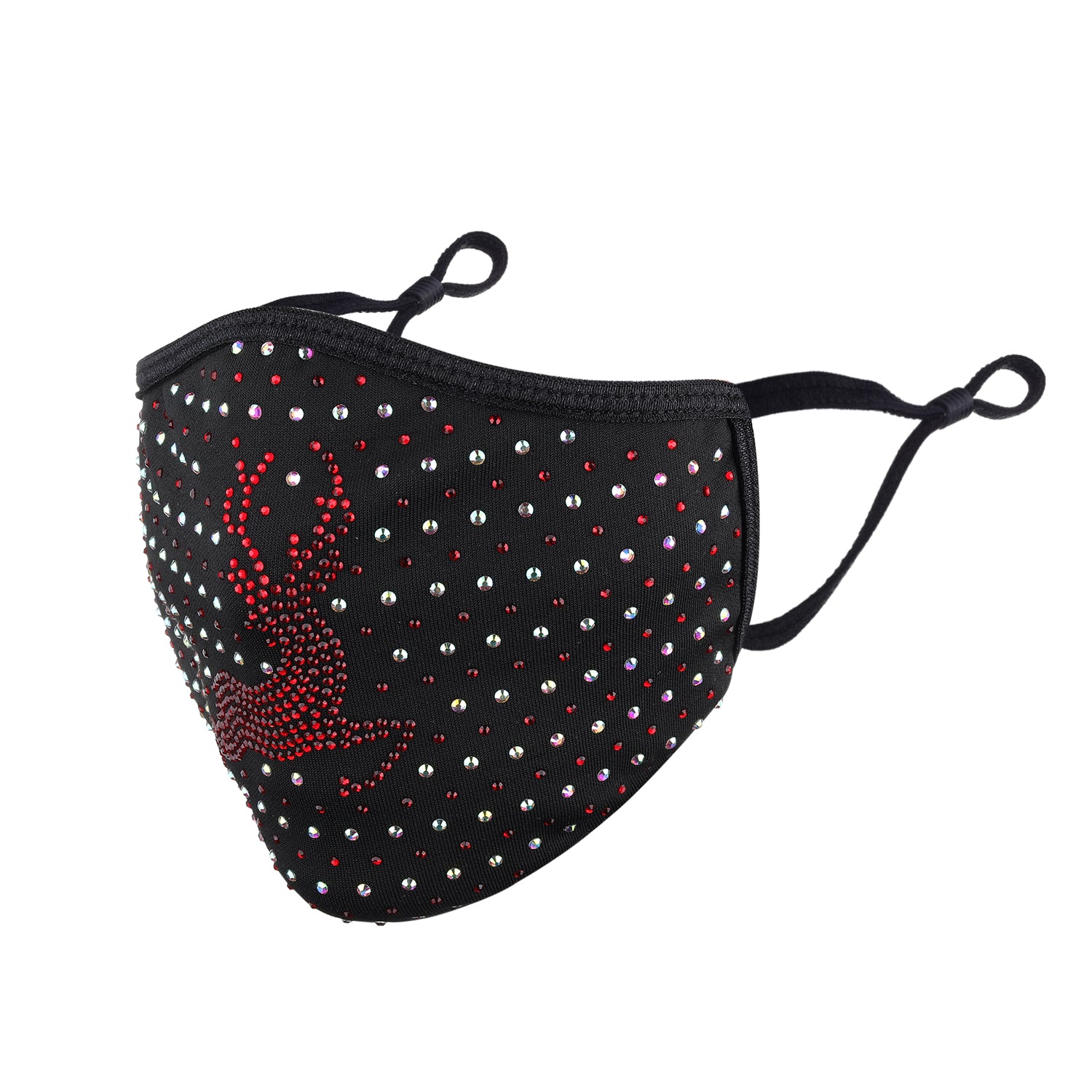 Christmas Collection - Designer Reindeer in Red & AB Crystals on Black