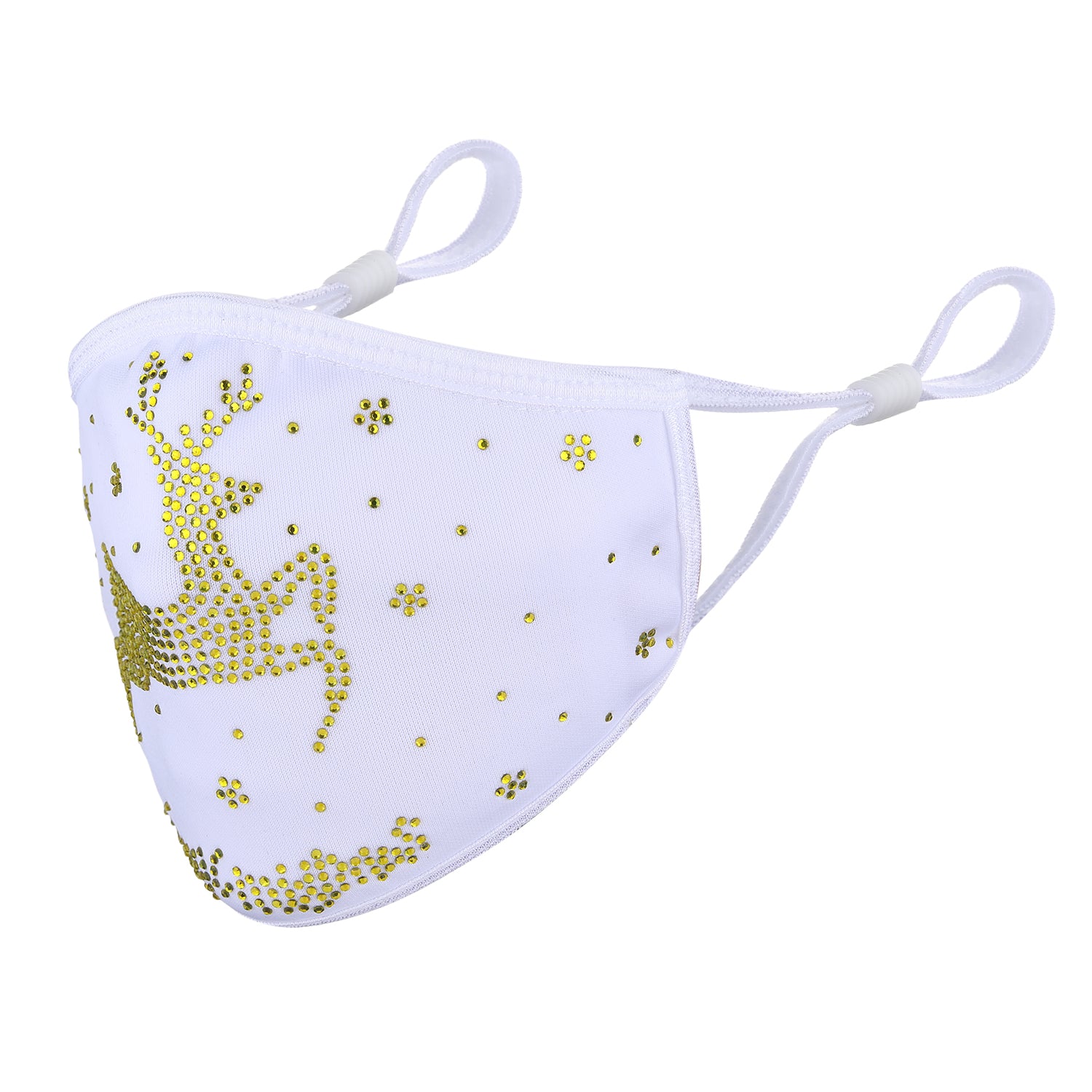 Christmas Collection - Designer Reindeer in Gold Crystals on White