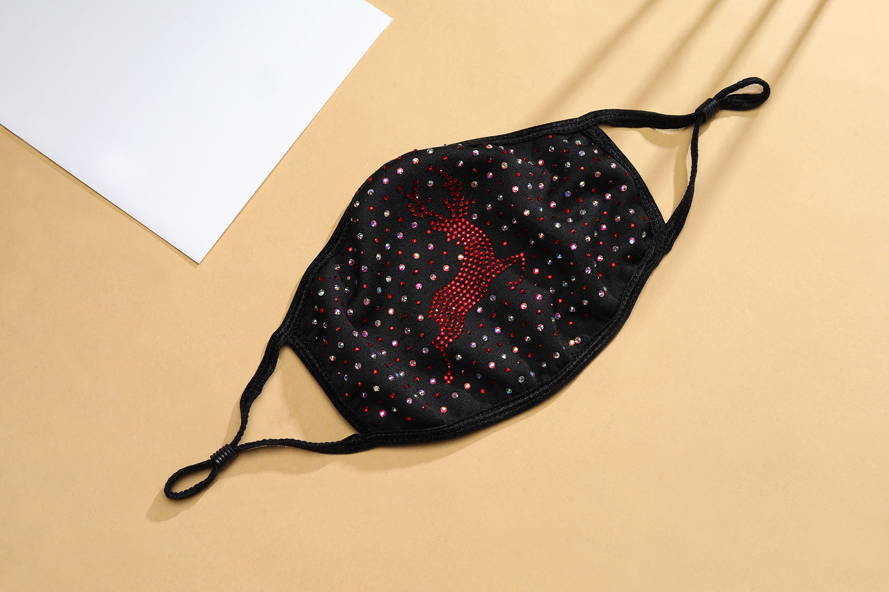 Christmas Collection - Designer Reindeer in Red & AB Crystals on Black