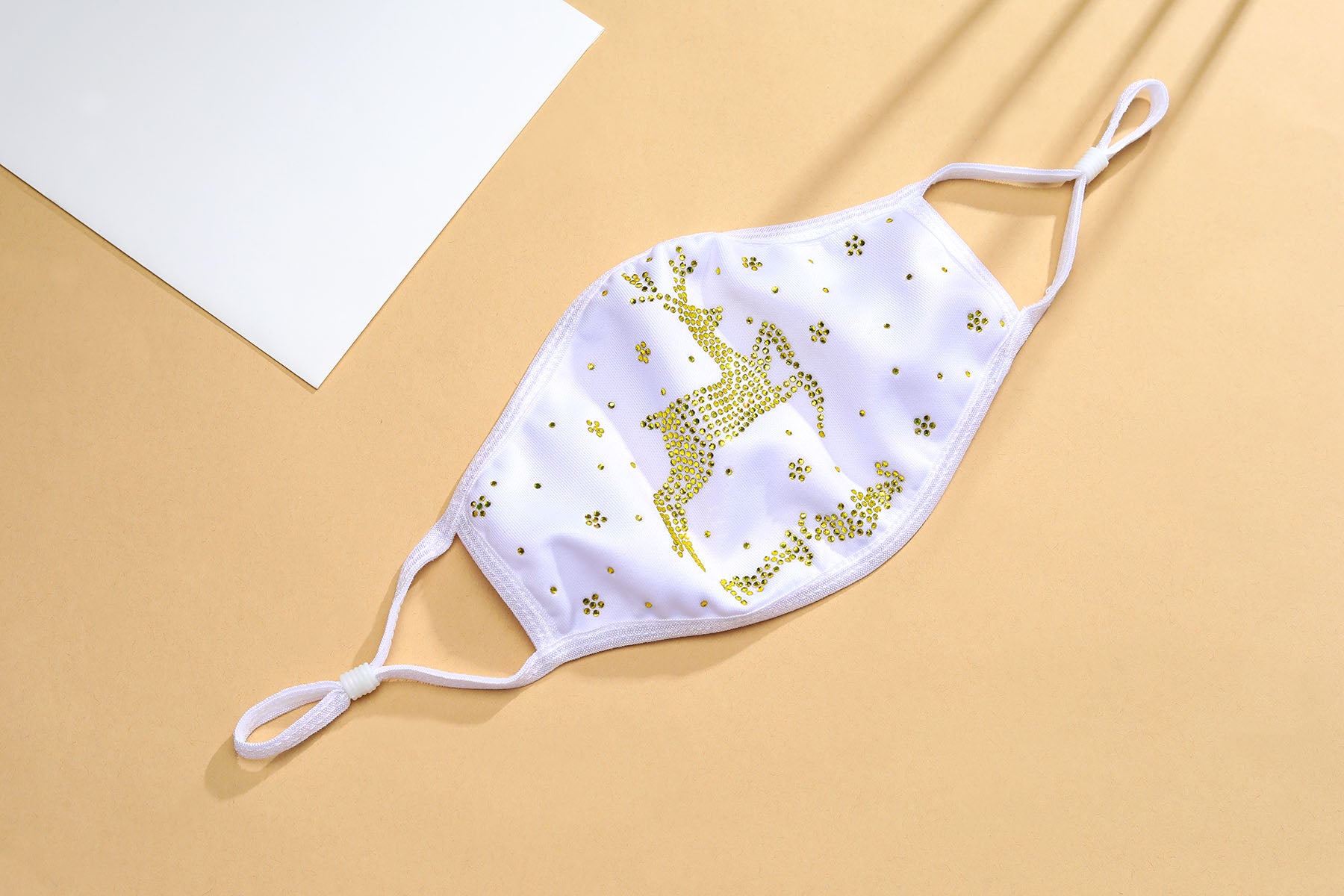 Christmas Collection - Designer Reindeer in Gold Crystals on White