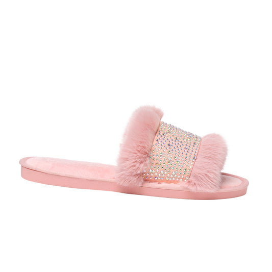 Pink Faux Fur Nina Glampers with AB Crystals