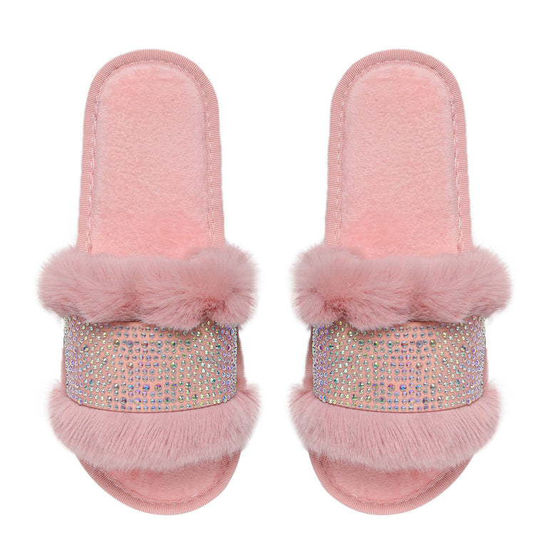 Pink Faux Fur Nina Glampers with AB Crystals
