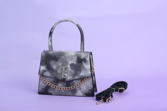 Schwarze Bianca-Handtasche mit Batikmuster