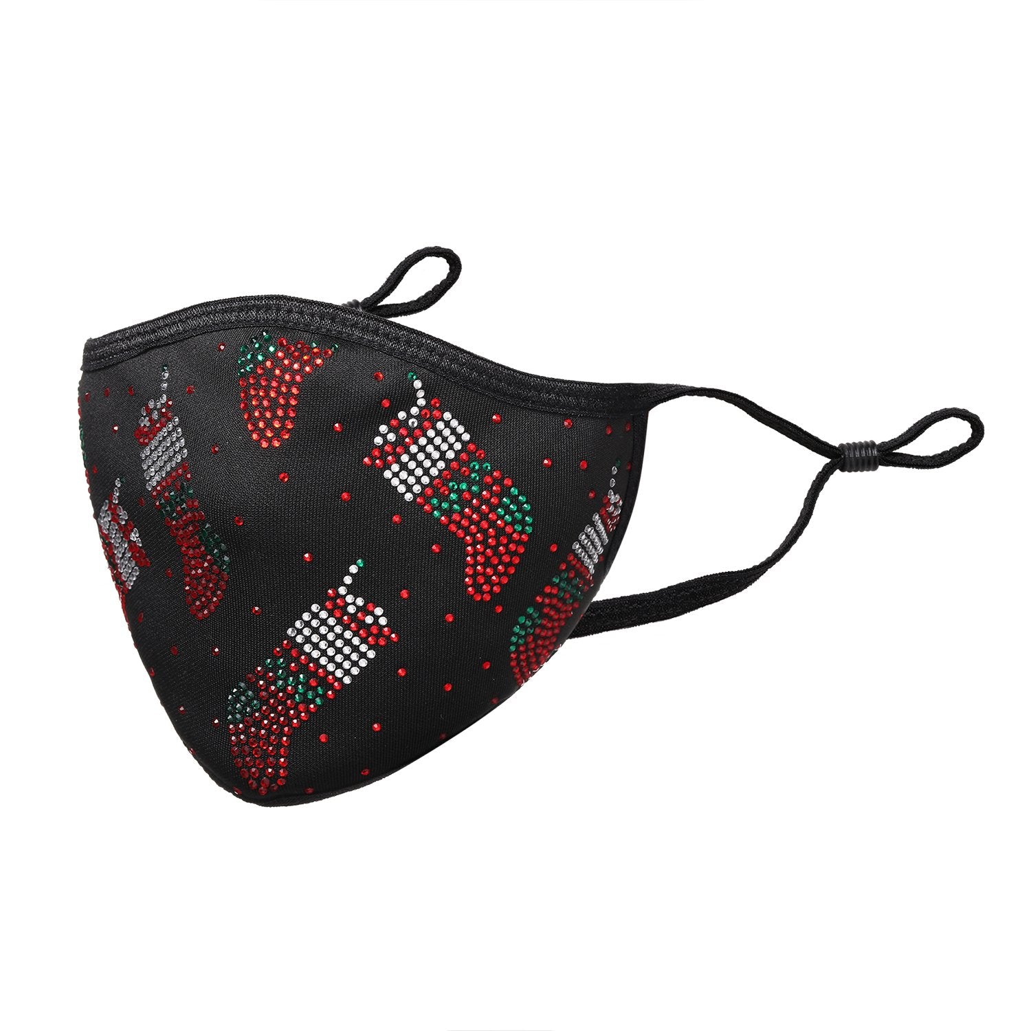 Christmas Collection - Stocking in Red, Green, and AB Crystals on Black