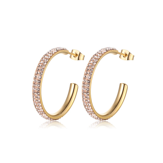 Skyla Gold 2-Row Peach Crystal Hoop Earrings