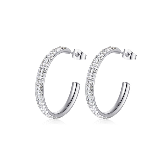 Skyla 2-Row White Crystal Hoop Earrings