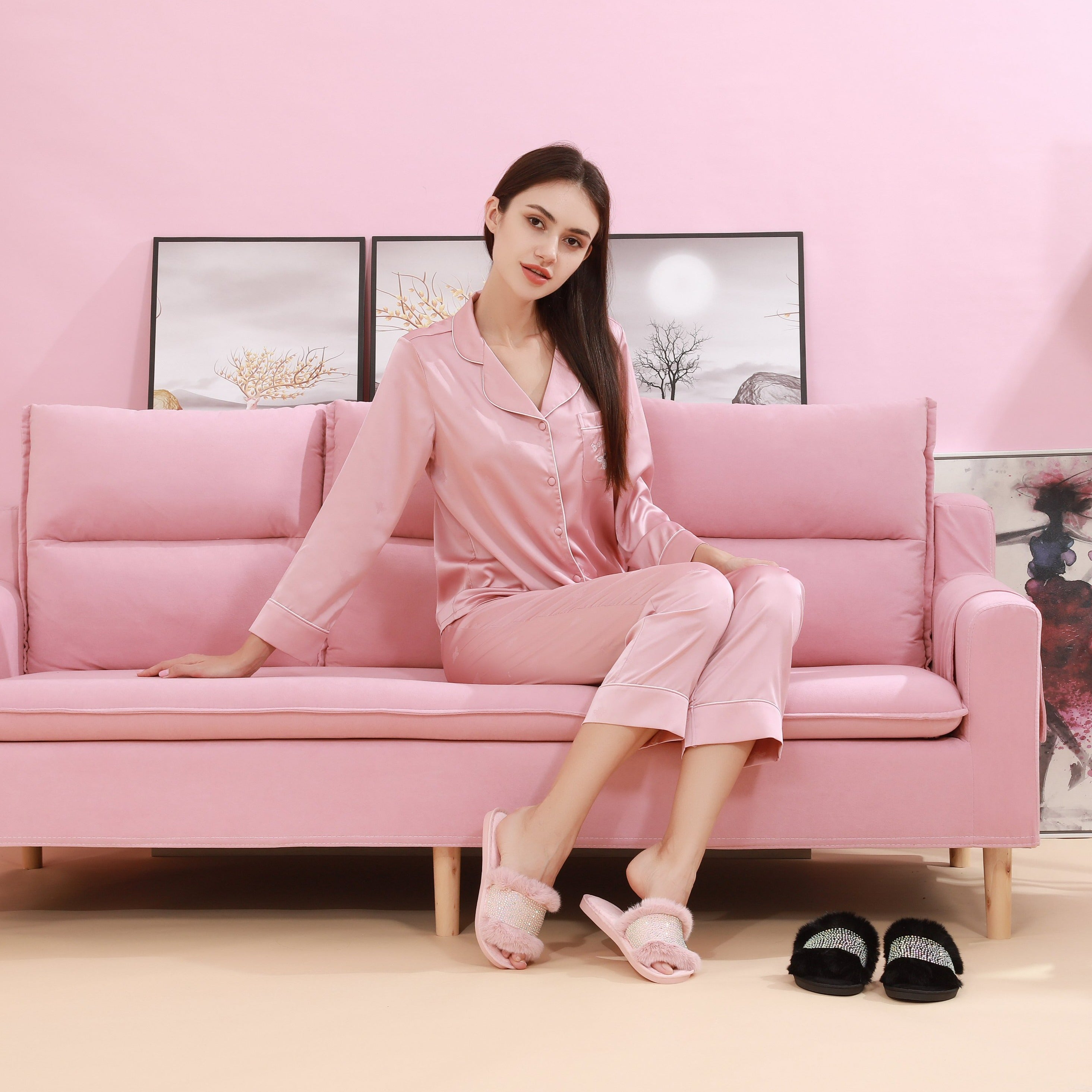 Pink Faux Fur Nina Glampers with AB Crystals
